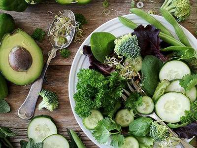 Diet for hypertension with plant-based foods like avocado and broccoli